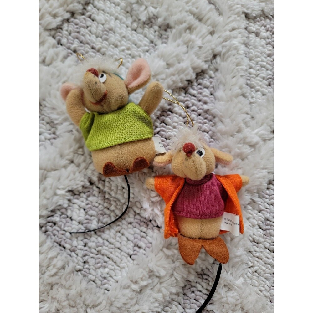 Vintage Disney Cinderella Mice Plush Ornaments Jaq & Gus Gus Pair